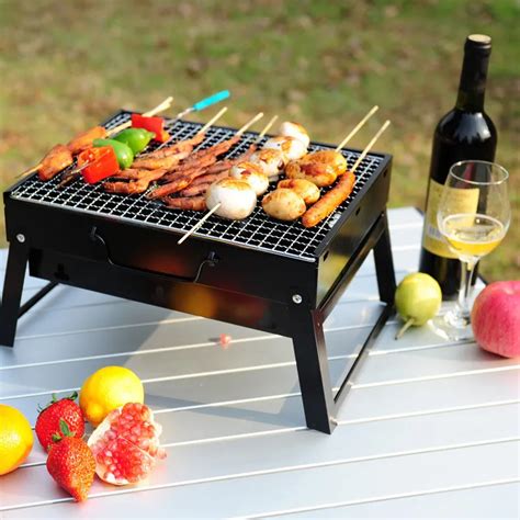 picnic bbq outdoor barbecue pits portable charcoal folding small black