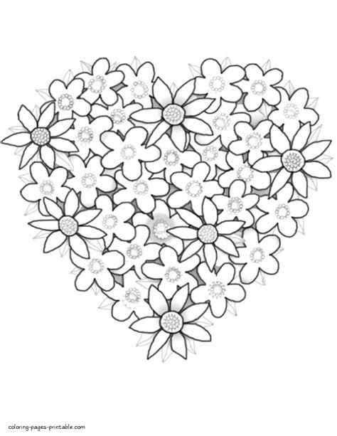 heart  beautiful flowers coloring page coloring pages printablecom