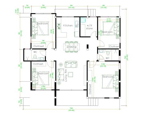 bedroom house plans  meter  feet pro home decorz
