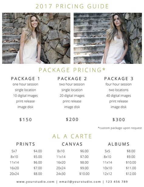 photography pricing psd template photo price list price etsy