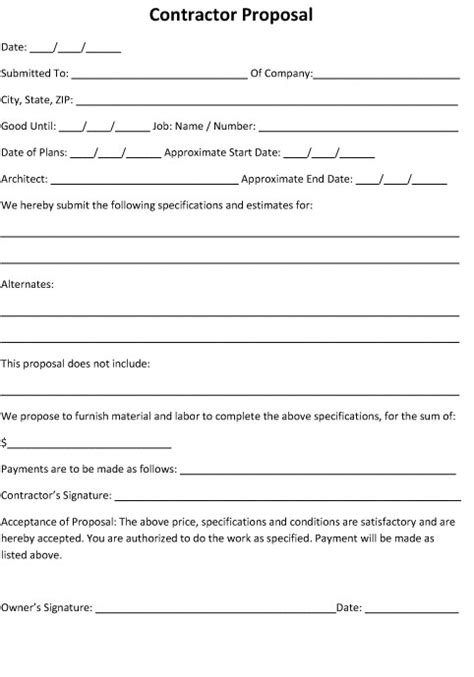 contractor proposal bid form contractor bid agreement