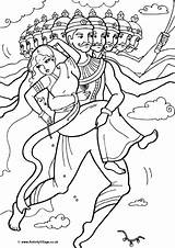 Colouring Sita Diwali Rama Story Kidnap Drawing Pages Ravana Coloring Dussehra Indian Festival King Hindu Hanuman Lamp Lights Print Demon sketch template