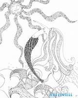 Mermaid Zentangle Template Coloring Pages sketch template