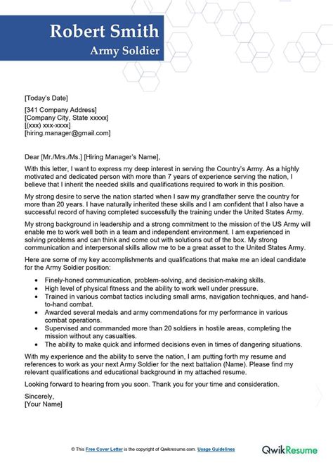 army soldier cover letter examples qwikresume