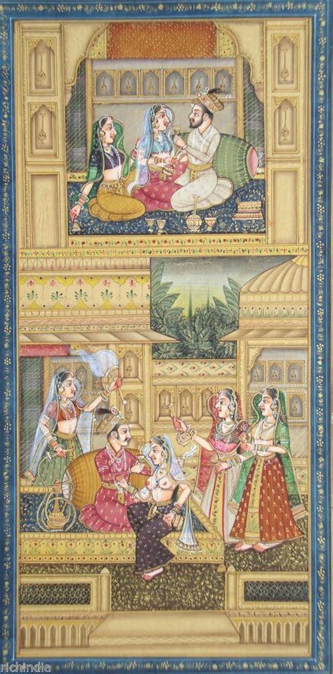 Indian Mughal King Harem Miniature Painting Art India