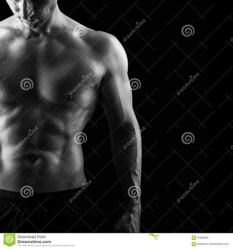 Muscular Handsome Guy On Black Background Stock Image Image Of Brawny