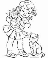 Coloring Pages Cat Color Kitten Printable Kittens Print Cats Girl Kids Preschool Puppies Dog Playing Girls Printing Popular Sheets Two sketch template