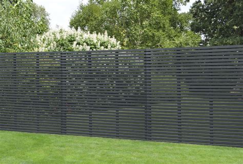 grey painted contemporary slatted fence panel