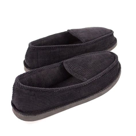 mens house slippers black corduroy slip  moccasin shoes  indoor