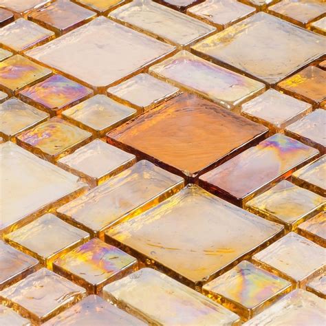 Iridescent Glass Mosaic Tile Amber Random Blend For Kitchen Backsplash