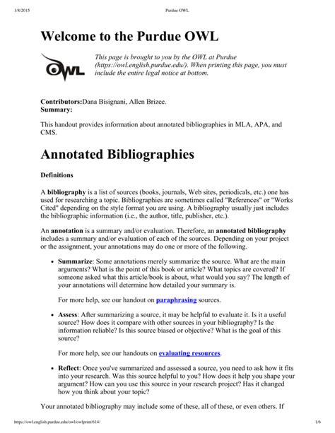 purdue owl annotated bibliographies