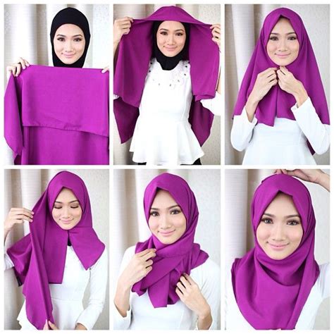 gaya  memakai jilbab segi empat model pashmina