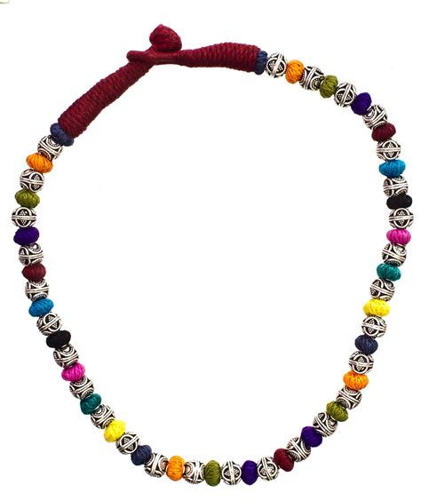 multi color cord necklace  sterling beads