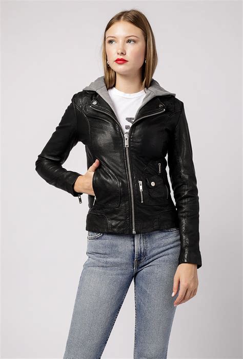 Doma Leather Classic Leather Hooded Jacket Black