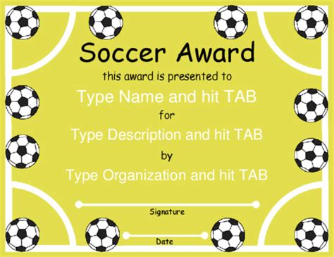 award certificate templates soccer award   soccer field