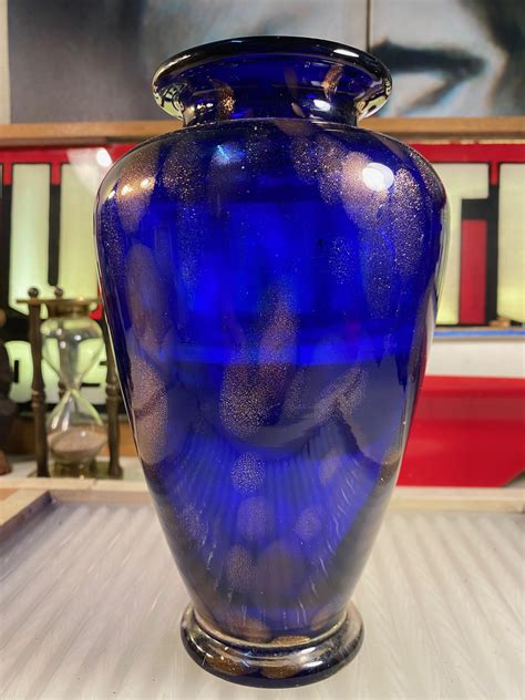 Contemporary Cobalt Blue Italian Murano Art Glass Vase