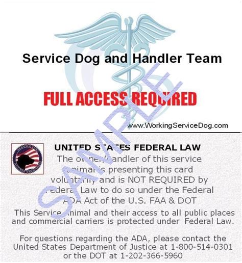 service dog gear  faa service dog information cards