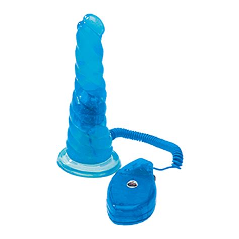 Vibrating Jelly Corkscrew Dildo With Suction Cup Blue On