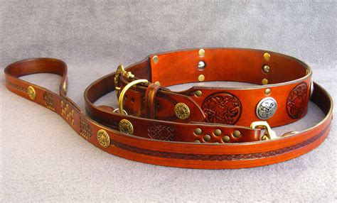 celtic dog collar  celtic hounds  matching lead  cherry