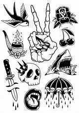 Tattoo Flash Tattoos Traditional Designs Sheet Stencils Small Sleeve School Old Doodle Tatuagem Drawing Drawings Dark Mini Skull Vector Sketches sketch template