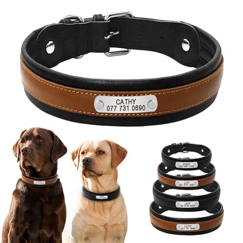 personalized large dog collars adjustable padded customized pet  id leather collar