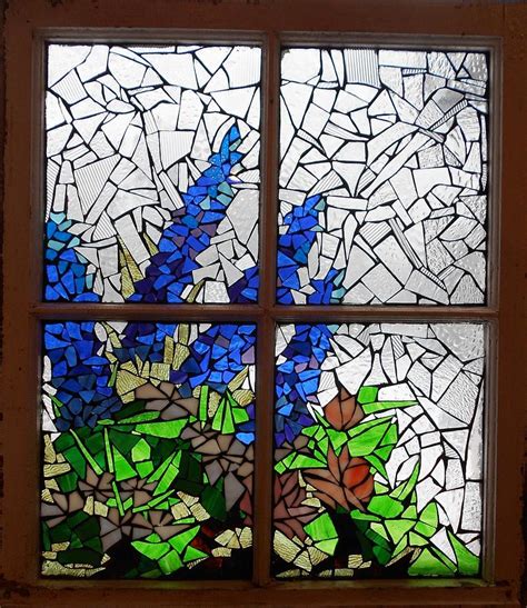 Mosaic Stained Glass Delphiniums In The Window Glass Art