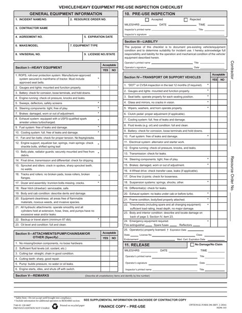 printable heavy equipment inspection checklist template printable