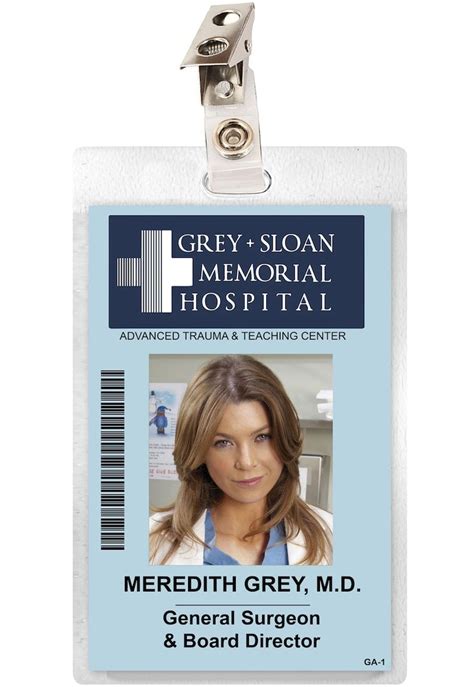 greys anatomy meredith grey sloan memorial hospital id badge card