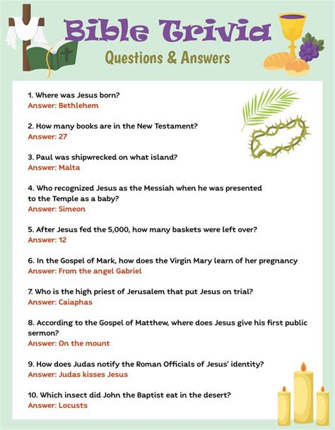 printable bible trivia questions  answers trivia questions