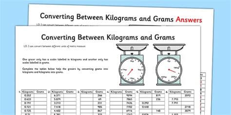 Converting Between Grams And Kilograms Worksheet Activity