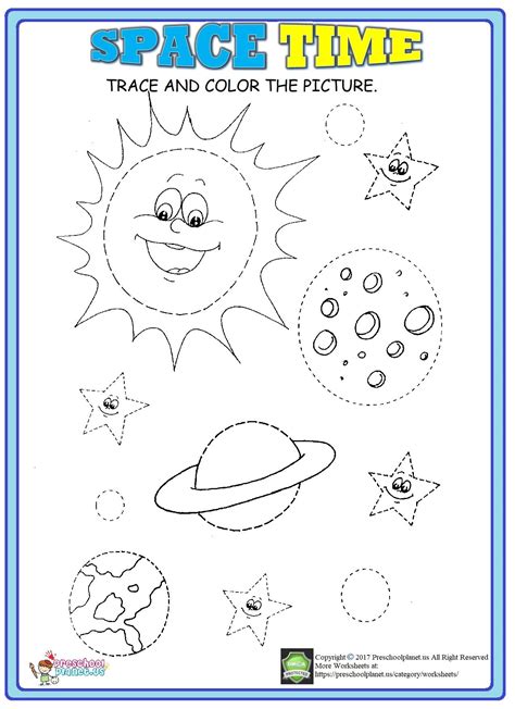 space trace worksheet  kids tactile activities space activities