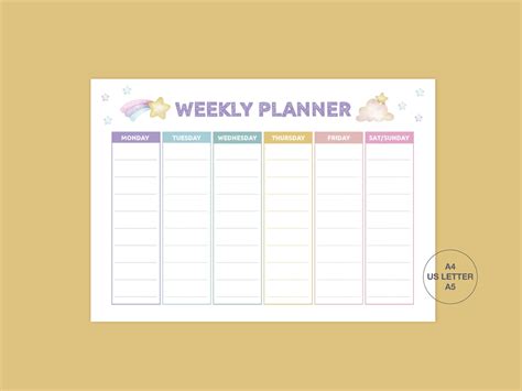 kids weekly planner schedule chart printable kids weekly etsy