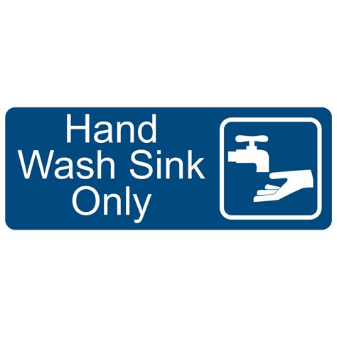 hand wash sink  engraved sign egre  sym whtonblu hand washing