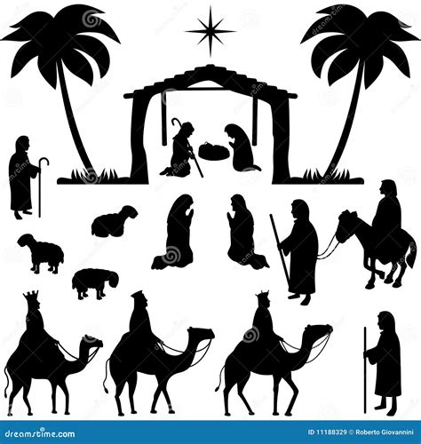 nativity silhouettes collection stock vector illustration