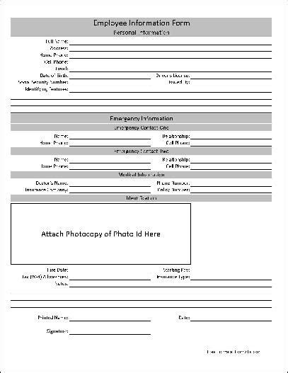 basic employee information form questionnaire template checklist