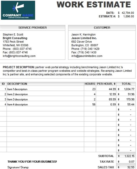 sample home repair estimate templates printable samples