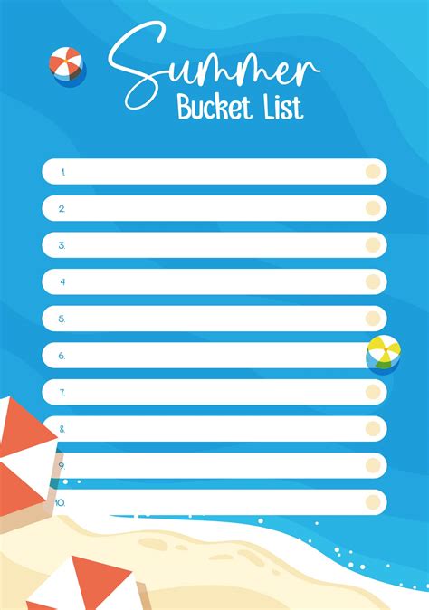 printable blank summer bucket list life     printablee