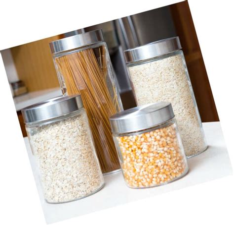 Eatneat 4 Piece Beautiful Glass Kitchen Canister Set With Stainless
