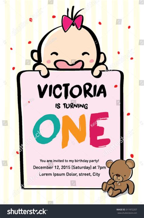 baby girl turning  birthday invitation stock vector royalty