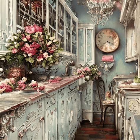 beautiful shabby chic vintage kitchen  glittery full background