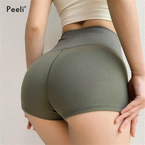 peeli high waist yoga shorts women push up booty seamless shorts gym