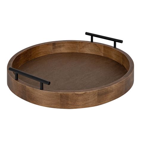 kate  laurel lipton modern  wood decorative tray  diameter rustic brown  black