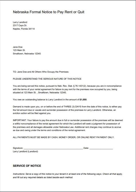 pre eviction warning letter template