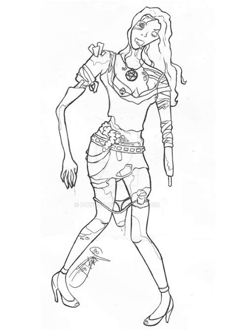 zombie girl outlines  pawloo  deviantart