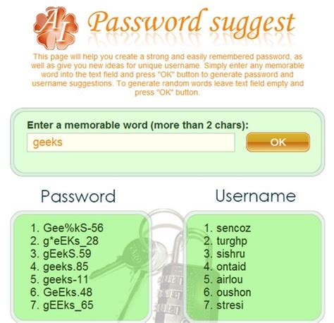 password suggest generador de passwords  nombres de usuario geeks room