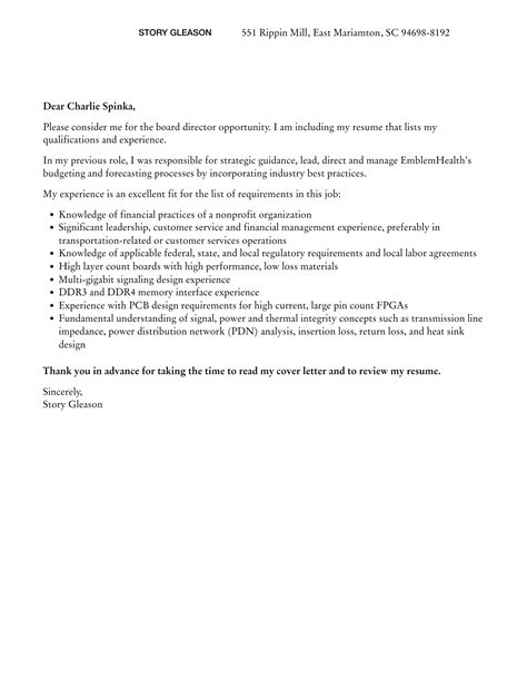 board director cover letter velvet jobs