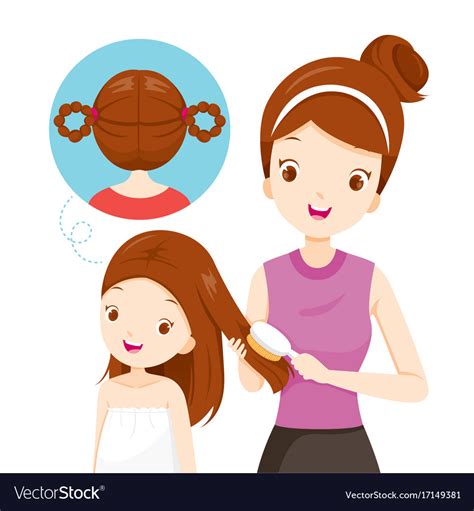 mother brushing daughter hair royalty free vector image