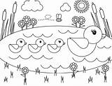Coloring Pond Pages Spring Easter Animals Cute Kids Ducks Baby Scene Sheets Printable Duck Preschool Disco Duckling Template Color Colouring sketch template