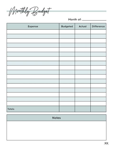 printable monthly budget template printables template