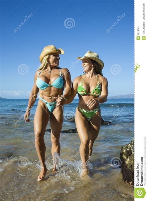 Women Bodybuilders At Beach Stock Image Image Of